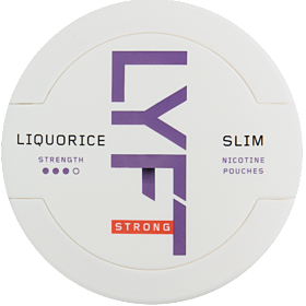 LYFT Liquorice Strong – slim nicotine pouches with liquorice, anise, salmiakki and caramel flavor.
