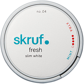 Skruf Fresh no.4 Fresh Mint Xtra Strong slim white portion snus with spearmint flavor and high nicotine
