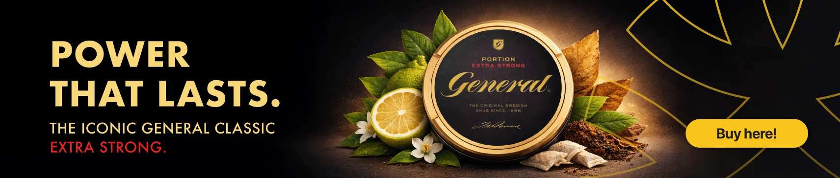 General Classic Extra Strong snus – iconic classic portion with long-lasting strength.